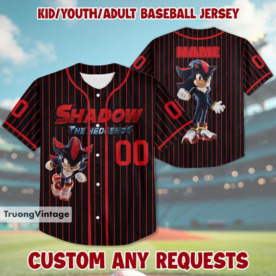 Personalized Shadow The Hedgehog Baseball Jersey,  Sonic Baseball Jersey, Adult/Youth/Kids Jersey