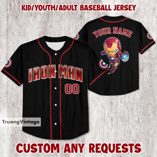 Personalized Iron Man Baseball Jersey, Iron Man Superhero Kids Jersey, Personalized Iron Man Baseball Jersey, Superhero Matching Group Shirt