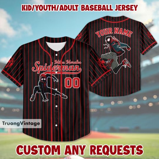 Personalized  Spiderman Spiderverse Miles Baseball Jersey, Spidey Baseball Jersey, Gift for Spider Fan, Spider Man Birthday