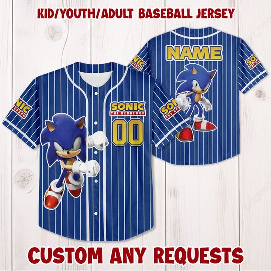 Personalized Sonic the Hedgehog Baseball Jersey , Custom Kid Youth Adult Sonic Jersey Baseball Jersey , Sonic Gift for Disney Fans