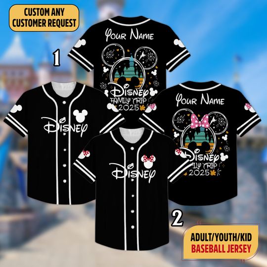 Custom Disney Trip 2025 Baseball Jersey, Disney Family Vacation Jersey Team, Disneyland Family Trip Shirt, Mickey Mouse Party Jersey Gift
