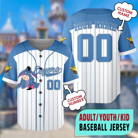 Discover Custom Disney Eeyore Baseball, Custom Pooh Kid Youth Adult Disney Jersey, Pooh Baseball Jersey Disneyworld Gift for Disney Fans