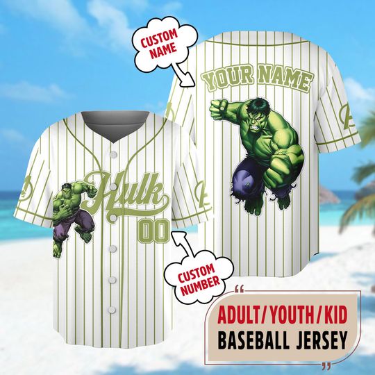 Personalized Marvel Hulk 2 Baseball Jersey, Marvels Avengers Assemble Superhero Jersey, Disneyland Baseball Jersey Team Birthday Gift