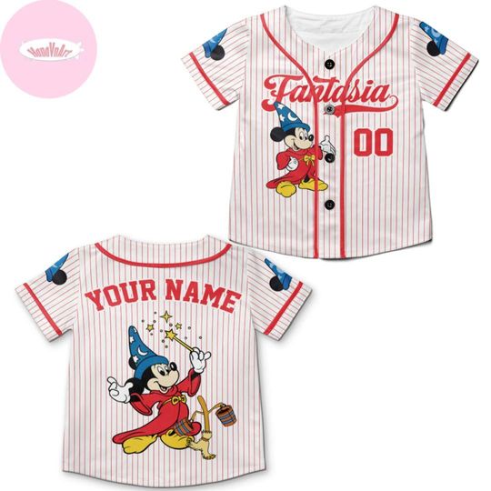 Personalized Mickey Mouse Disney Fantasia Baseball Jersey, Sorcerer Mickey Wizard WDW Disneyland Family Trip Kid Youth Adult Baseball Team