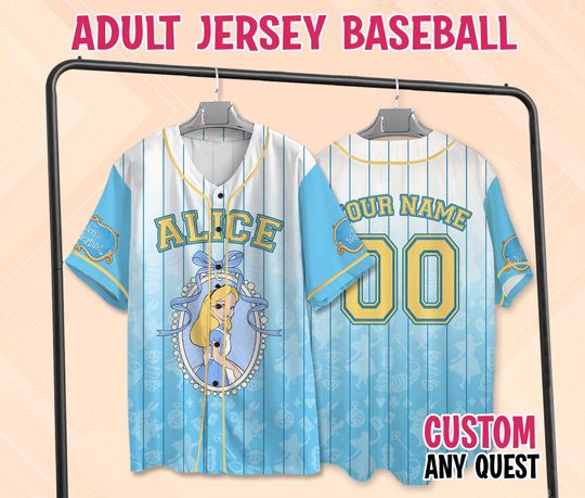 Custom Coquette Bow Disney Alice In Wonderland Baseball Jersey, Custom Disney Princess Jersey, Disney Princess Matching Jersey, Alice Jersey