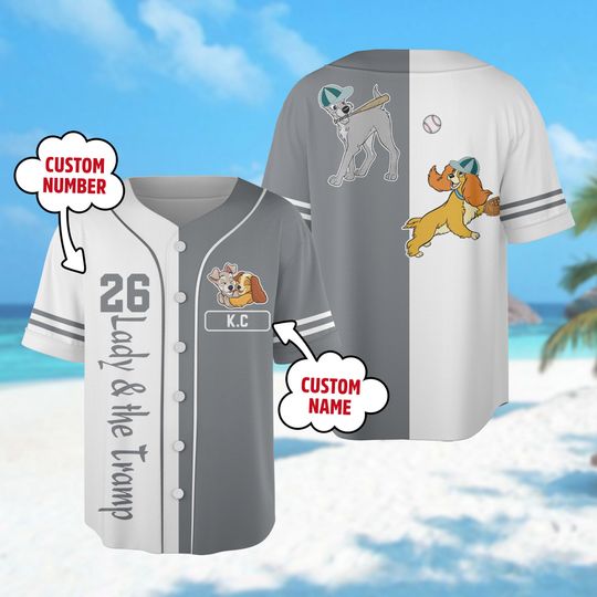 Personalized Lady and the Tramp Baseball Jersey, Custom Cartoon Dog Couple 3D Shirt, Lady and the Tramp Basketball Jersey, Dog Kid Tee