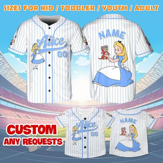 Alice in Wonderland Jersey Shirt, Disney Alice Baseball Jersey, Princess Alice Cosplay, Disney Birthday Jersey, Magic Kingdom Shirt