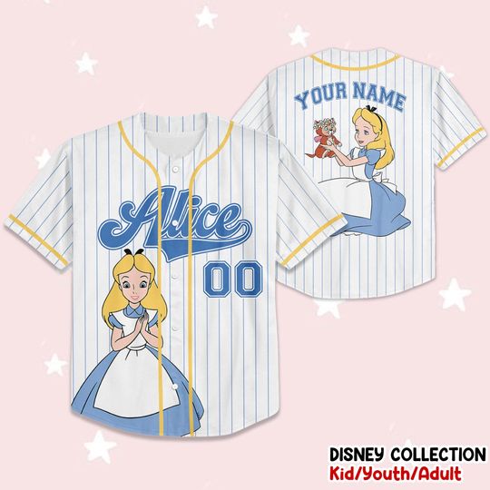 Custom Disney Alice In Wonderland Simple, Custom Name Disney Game Day Kid Adult Jersey, Gift For Baseball Fan Disney Princess Matching