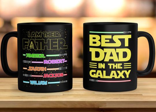Personalized I Am their Father Kid Names Lightsaber Mug, Custom Dad Mug, Father's Day Gift For Dad, Best Dad In The Galaxy Travel Mug