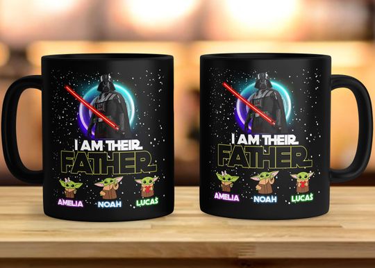 Personalized I Am Their Father Mug, Galaxy Dad With Kid Name, Star Hero Travel Mug, Happy Father's Day Coffee Cup, Birthday Gift For Dad