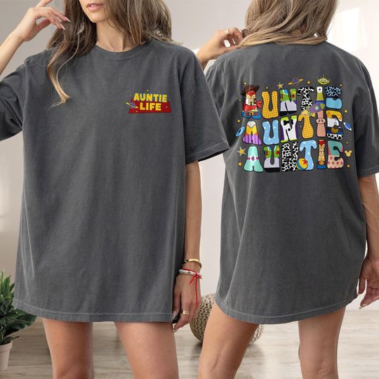 Retro Two Sided Toy Story Auntie Comfort Colors Shirt, Disney Auntie Life Tee, Mother's Day Gift For Aunt 2025, Jessie Woody Buzz Lightyear