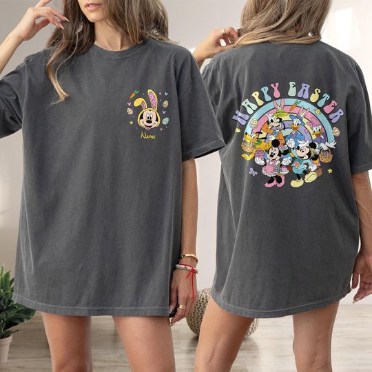 Custom Disney Mickey & Friends Easter Shirt 2025 Bunny Ears Tee, Personalized Disneyland Easter Mickey Shirt Gift For Family Matching Tee