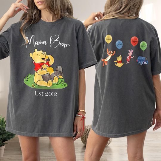 Personalized Pooh Bear Mothers Day Shirt, Custom Mama Bear Shirt, Winnie The Pooh Mama Mama Bear Shirt, Best Mother's Day Gift