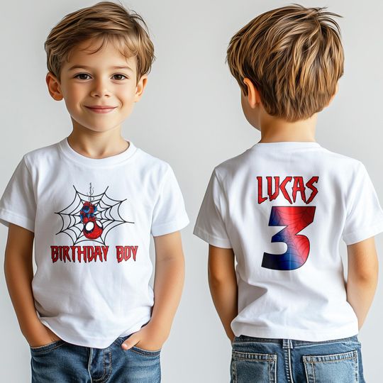 Spidey Birthday Shirt, Custom Age Kids Birthday Shirt, Spiderman Birthday Boy Tee, Spider Theme Party Family Shirt