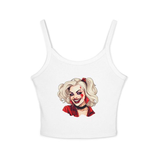 Harley Quinn Inspired Spaghetti Strap Tank Top, Casual Summer Wear, Comic Book Fan Gift, Festival Outfit, Halloween Costume