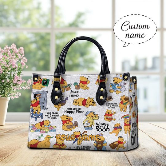 Custom Winnie The Pooh Leather Bag, Pooh Bear Bag, Disney Leather Crossbody Bag, Pooh Leather Handbag, Disneyland Shoulder Bag