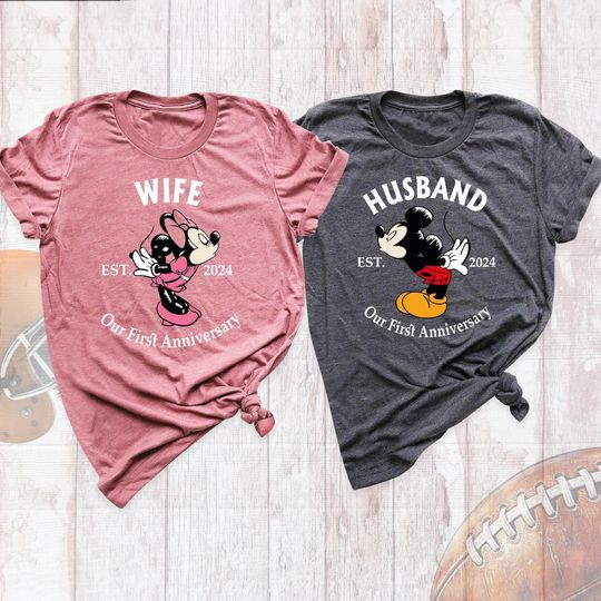 Custom Disney Anniversary Shirts Matching Couple Disneyworld Tee, Wife Husband Disney Trip Shirt, First Anniversary Est Year Disneyland Tees