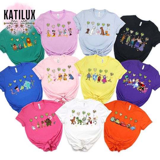 Custom Disney Characters with Mickey Ears Balloon Shirts, Family Disneyworld Matching Shirts, Disney Character Group, Disney Movie Shirt