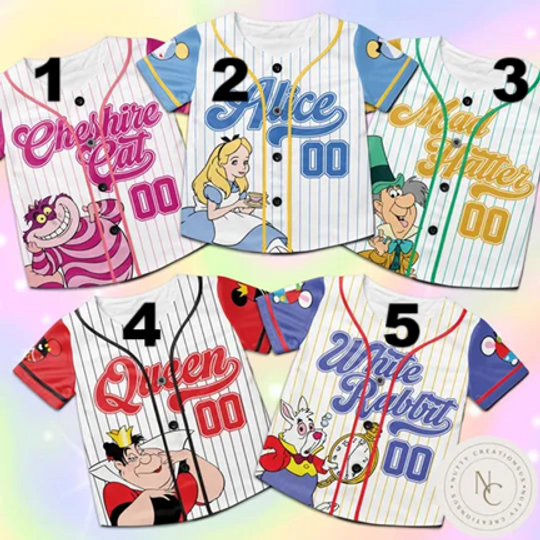 Custom Disney Alice In Wonderland Simple, Custom Name Disney Game Day Kid Adult Jersey, Gift For Baseball Fan Disney Princess Matching