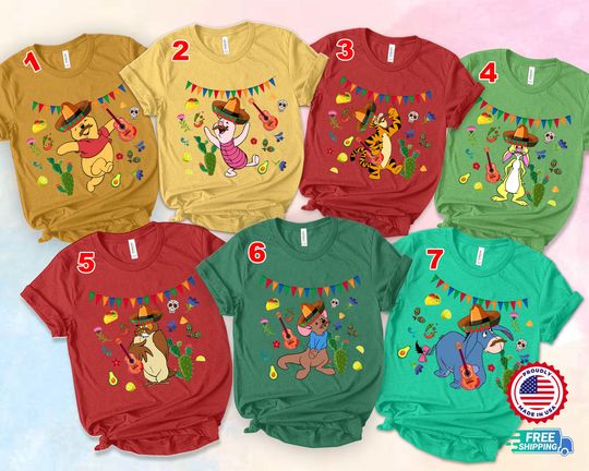 Disney Winnie The Pooh Cinco De Mayo Unisex Shirt, Mexican Pooh Friends Shirt Pooh Bear Cinco De Mayo Shirt Mexican Party Disney Family