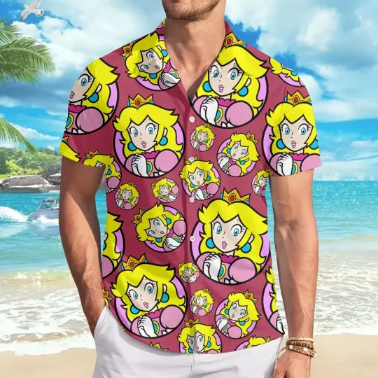 Princess Peach Hawaiian Shirt, Mario Costume Cosplay Hawaii Shirts