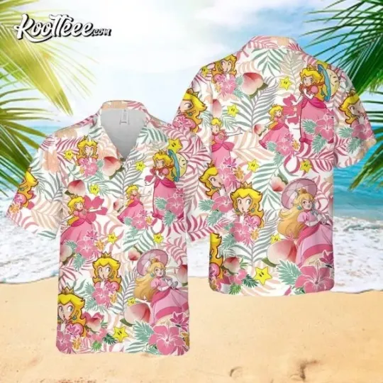 Super Mario Princess Peach Hawaiian Button Down Shirt