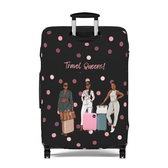 Luggage Cover Travel Queens | Stylish Black Suitcase Protector - Travel-Themed Accessory - Wanderlust Gift - Adventure-Ready Travel Gear