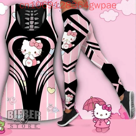 Cute Hello Kitty Hollow Tank Top Legging Set | Mother's Day Gift | Women's Day Gift