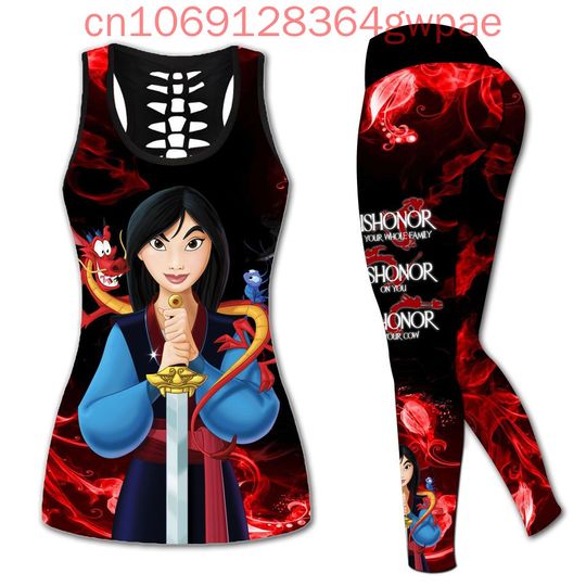 Disney Princess Mulan Hollow Tank Top Legging Set | Mother's Day Gift | Women's Day Gift