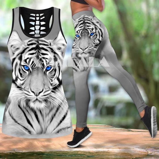 White Tiger Hollow Tank Top Legging Set | Mother's Day Gift | Women's Day Gift