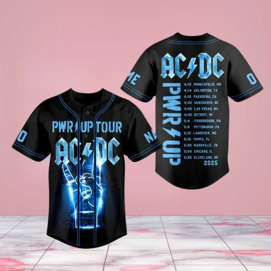 Custom AC.DC Tour 2025 Jersey Shirt, P.W.R UP Rock Fan Athletic Baseball Shirt