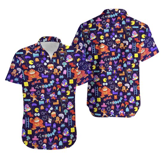 80s RETRO ARCADE Pattern Button Up Hawaiian Shirt