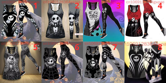 Disney Jack Skellington Hollow Tank Top Legging Set | Mother's Day Gift | Women's Day Gift