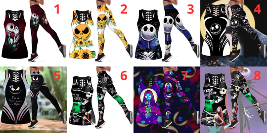 Disney Jack Skellington and Sally Women's Hollow Tank Top Legging Set | Mother's Day Gift | Women's Day Gift