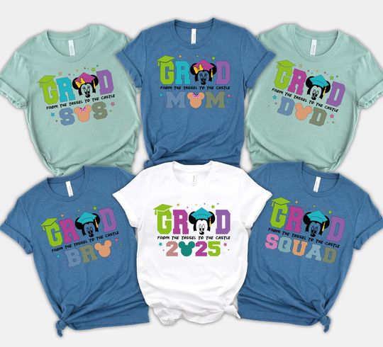 Personalized Disney Graduation Shirts, Matching Family Trip Tees, Grad 2025 T-Shirt, From the Tassel to the Castle, Disneyland Tshirts