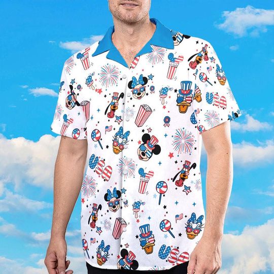 4th of July Mickey and Friends Shirts, Fourth of July Hawaiian Shirt, Magic Kingdom Gift, Red White Blue Tee, US Independent Day