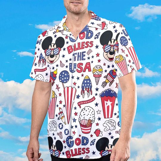 Mickey 4th of July Hawaiian Shirt, God Bless The USA Shirt, Magic Kingdom Gift, Red White Blue Tee, US Independent Day Apparel