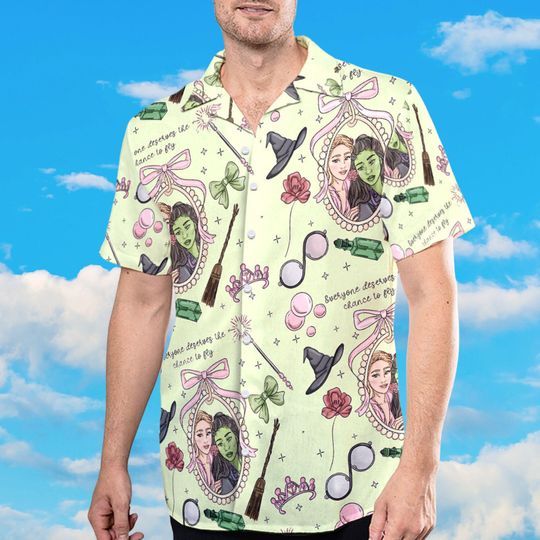 Green Goes Good With Pink Hawaiian Shirt, Broadway Musical Tee, Witchy Movie Shirt, Wizard Of Oz Fans Gift, Musical Theater Outfit