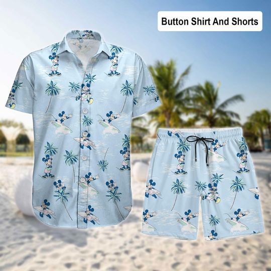 Mickey Mouse Surfing Hawaiian Shirt, Disney Mickey Button Shirt, Beach Shorts, Disneyland Aloha Hawaii Shirt,Disneyworld Tropical Shirt