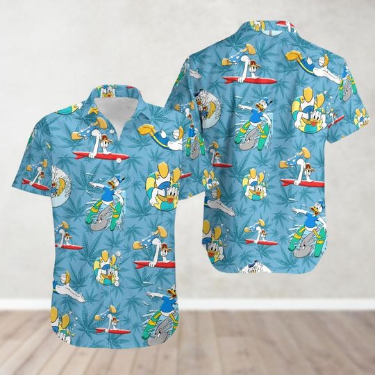 Donald Duck Hawaiian Shirt, Beach Shorts, Disneyworld Shirt, Cartoon Summer Shirt, Disney Vacation, Tropical Shirt, Disney Fan Apparel