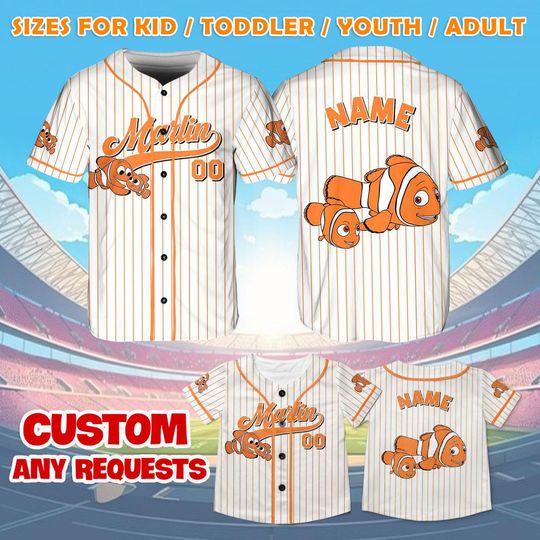 Pixar Finding Nemo Marlin Jersey Shirt, Disney Finding Nemo Baseball Jersey, Marlin Cosplay, Disney Family Shirts, Magic Kingdom Shirt, QJ06