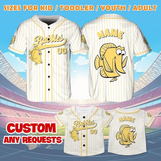 Pixar Finding Nemo Bubbles Jersey Shirt, Disney Finding Nemo Baseball Jersey, Bubbles Cosplay, Disney Family Shirts, Magic Kingdom