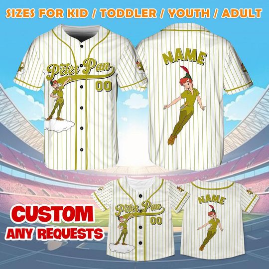Peter Pan Jersey Shirt, Disney Peter Pan Baseball Jersey, Peter Pan Cosplay, Peter Pan Birthday Shirt, Disney Trip Shirt, Disney World, QJ14