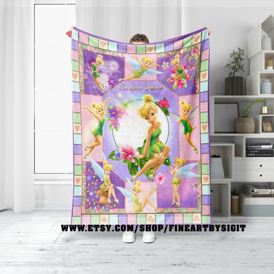 Personalized Tinkerbell Throw Blanket, Tinkerbell Throw Blanket, Tinkerbell Christmas Blanket, Birthday Gift For Kid, Custom Tinkerbell Blanket