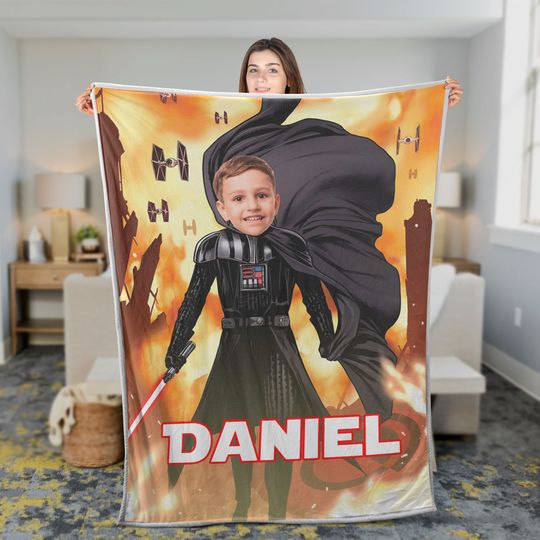 Personalized Star Wars Darth Vader Throw Blanket, Custom Face & Name Star Wars Blanket, Customized Blanket with Your Photo, Blanket for Kids