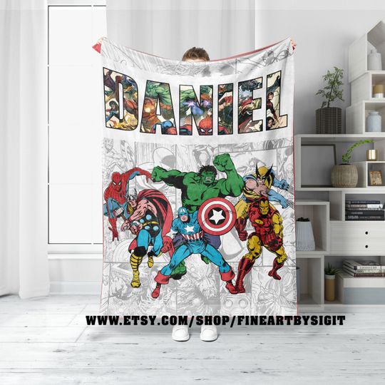 Personalized Superhero Throw Blanket, Custom Hero Baby Name Blanket, Superhero Birthday Party Gift, Spidey Birthday Boy Girl, Custom Name Blanket