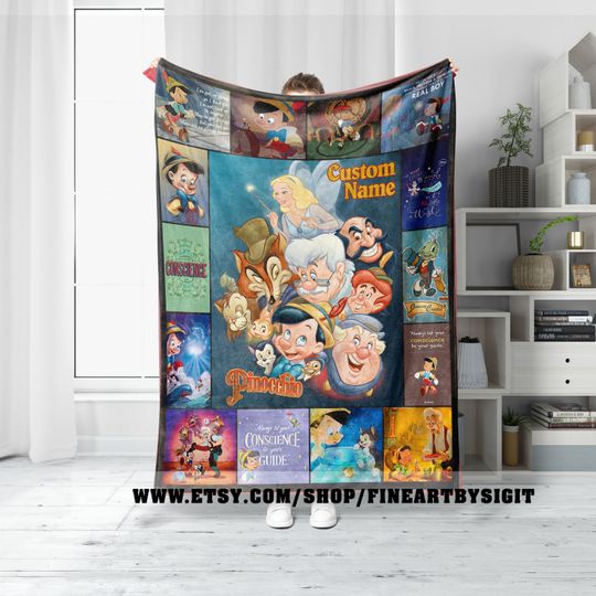 Personalized Disney Pinocchio Blanket, Custom Name Pinocchio Jiminy Cricket Birthday Gift, Pinocchio Kid Bedroom Decor, Disney Baby Blanket