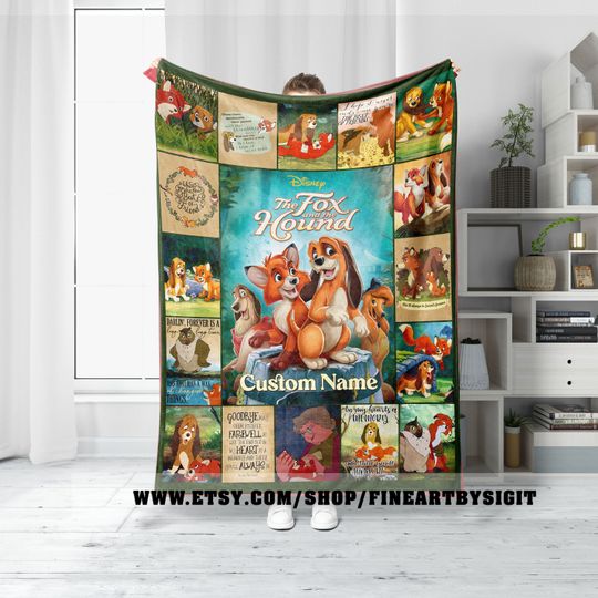 Personalized The Fox And The Hound Blanket, Custom Name Tod Vixey Copper Baby Blanket, Wdw Disneyland Family Birthday Gift, Disney Blanket
