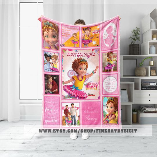 Custom Name Fancy Nancy Blanket, Personalized Baby Girl Blanket, Disney Princess Blanket, Princess Birthday Girl Blanket Gifts