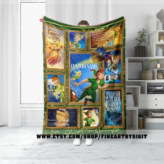 Personalized Disney Peter Pan Blanket, Neverland Lost Boy Throw Blanket, Peter Pan Tinkerbell Wendy Birthday Gifts, Wdw Disneyland Kids Gift